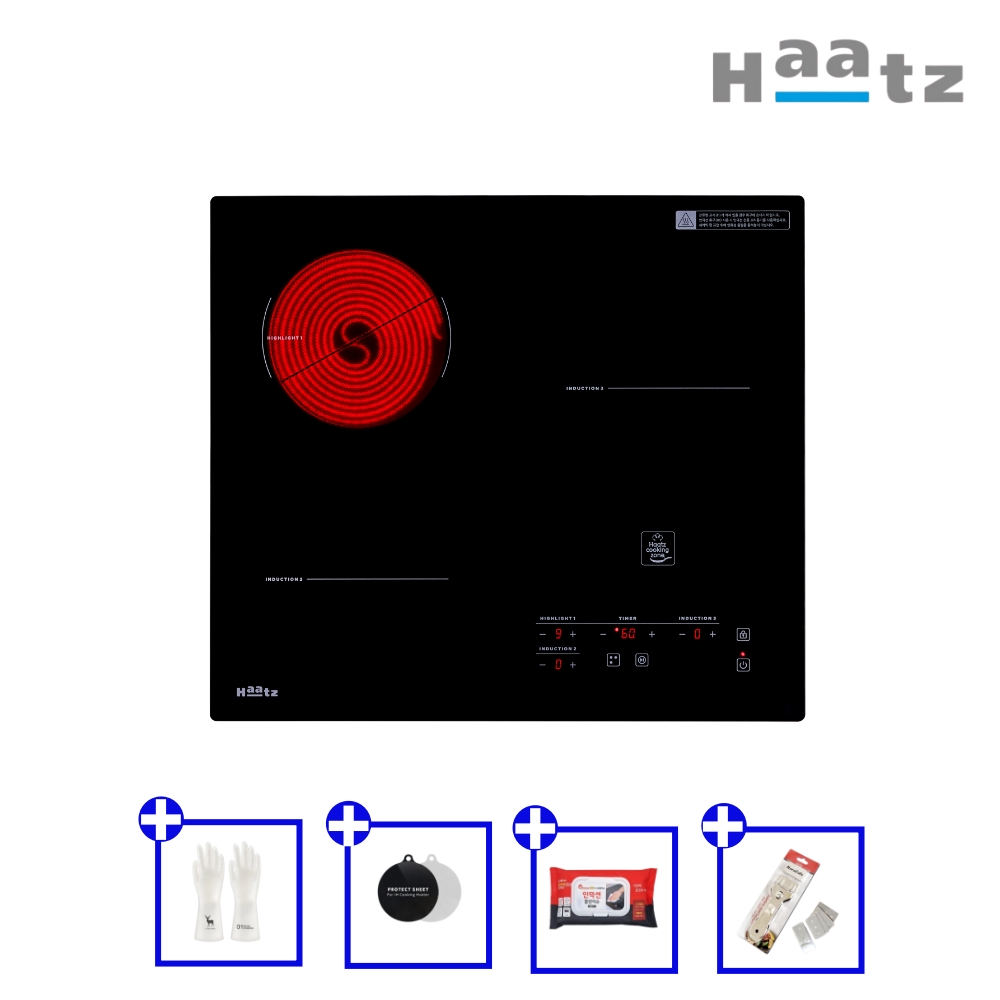 하츠 하이브리드 인덕션2구 하이라이트1구 빌트인 IH-365DTL 쿡탑 전기레인지 후드연동
