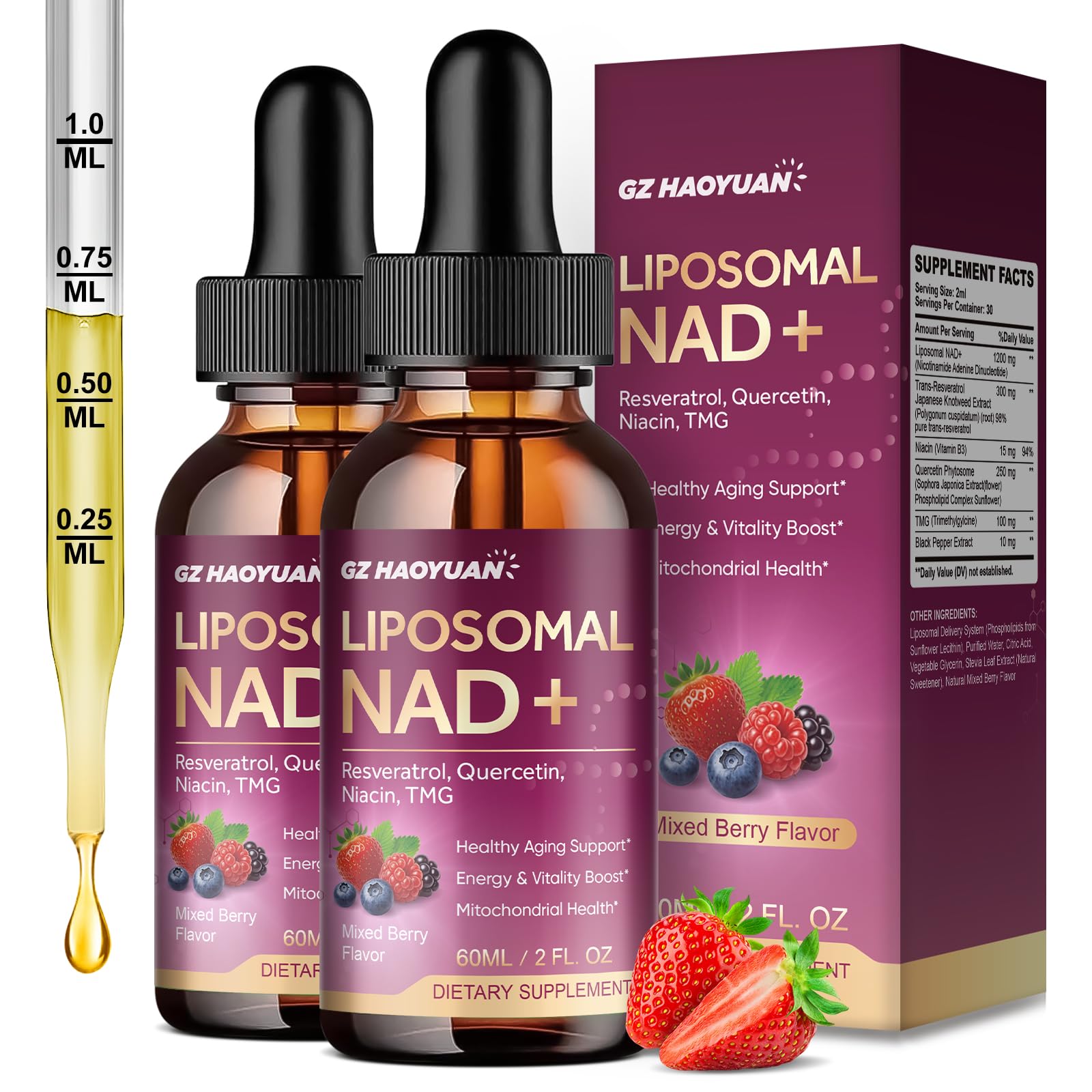 리포좀 NAD 1200mg 액상 니코틴아미드 레스베라트롤 케르세틴 TMG 흑후추 추출물 4 - 상품 이미지
