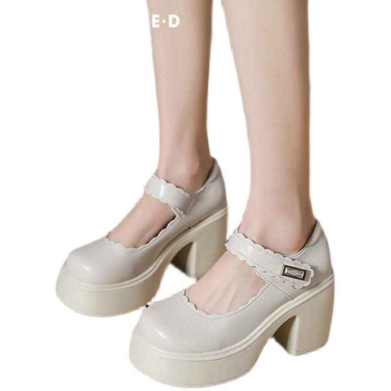 통굽 웨딩 슈즈 스트랩 결혼식 구두 하이힐 큐빅 신부 레이스 트림 9.5cm 35 - 상품 이미지