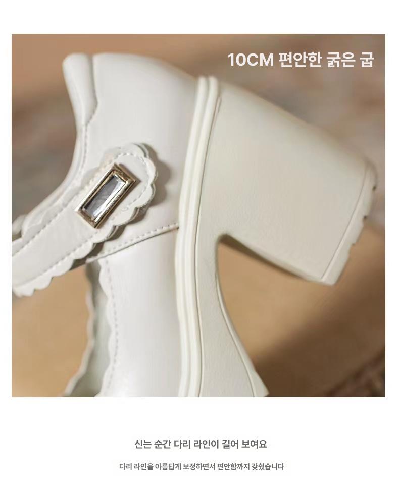 통굽 웨딩 슈즈 스트랩 결혼식 구두 하이힐 큐빅 신부 레이스 트림 9.5cm 35 - 상세 이미지 4