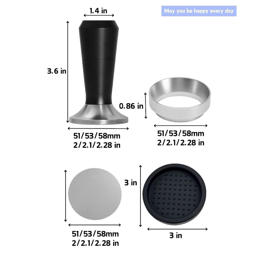 에스프레소 탬퍼 51 / 53 58mm 마그네틱 WDT 도구 2 in 1 액세서리, 바리스타 커피 키트 및 유통 도징 깔때기 퍽 스크린, 스테인리스 스틸 플랫 베이스(51mm) - 상세 이미지 2