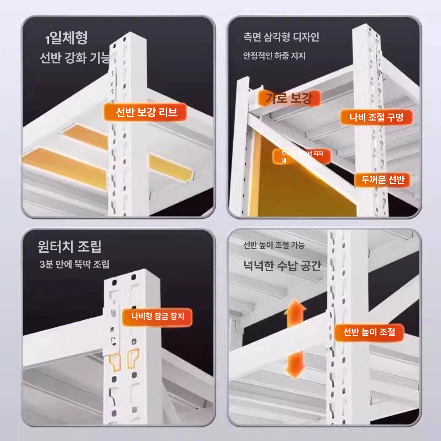 물류 보관랙 적재대 서브랙 고중량랙 공장용 적치대 철제 화이트 메인 프레임 160cm 4단 표준 105 x 40 300kg - 상세 이미지 4