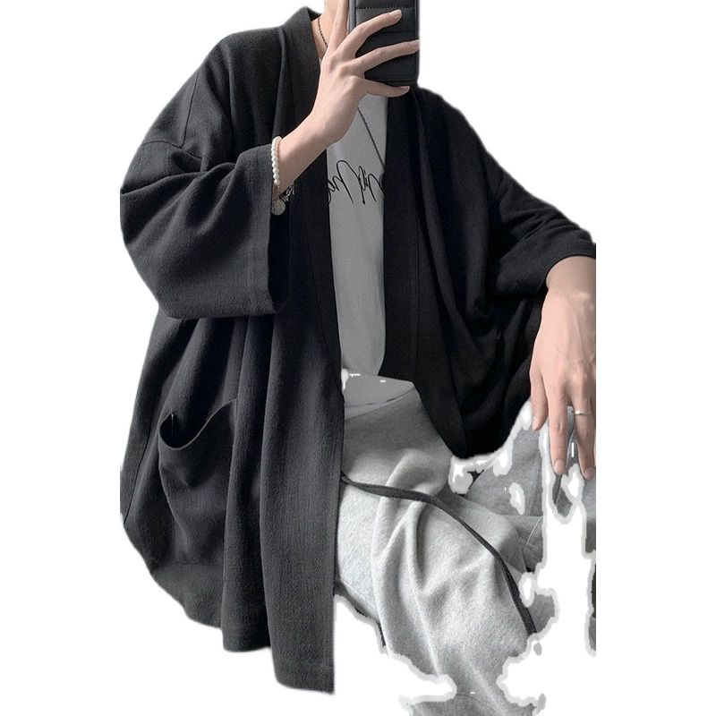 남성 기모노 가디건 진베이 셔츠 일본 하오리 오버핏 가운 - 상세 이미지 5