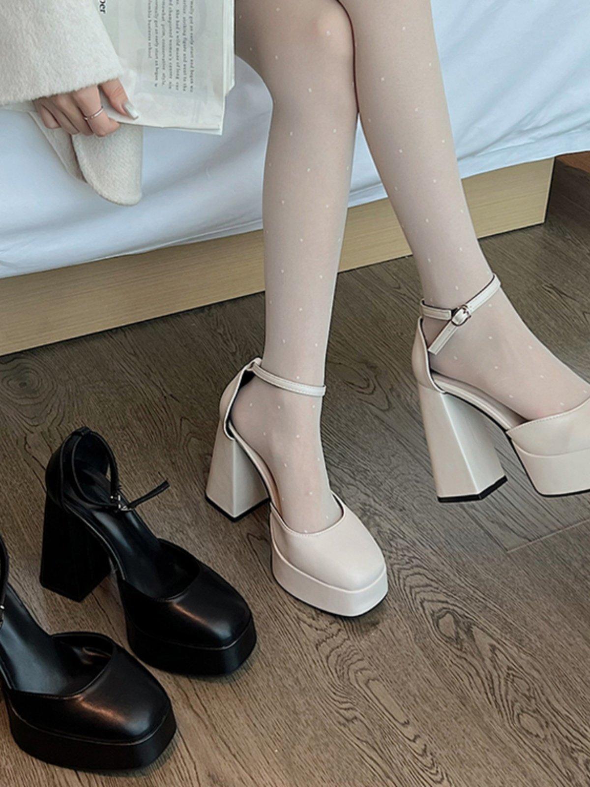 12cm 하이힐 여성 본식 슈즈 통굽 화이트 웨딩 구두 댄스화 - 상세 이미지 3