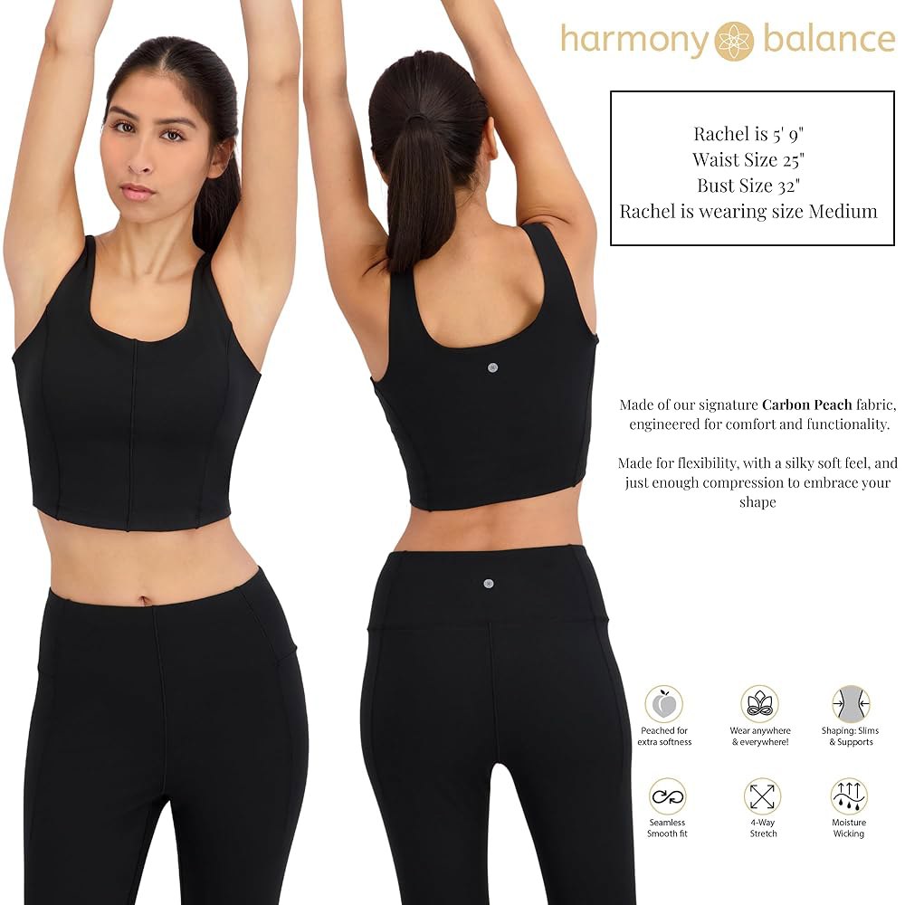 Harmony & Balance 여성용 요가 및 필라테스 세트, 버터처럼 부드러운 4방향 스트레치 원단, 어울리는 레깅스가 있는 탱크, 블랙., Black X-Small - 상세 이미지 2