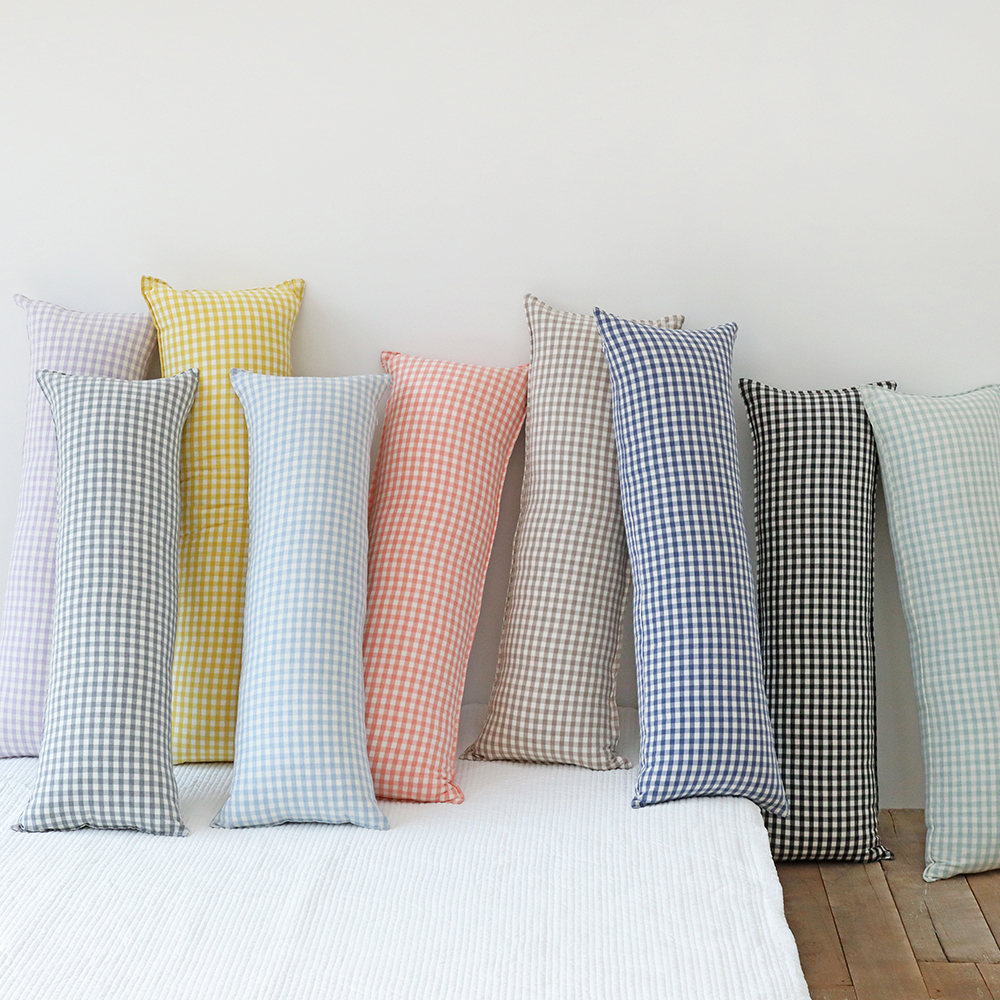 깅엄 체크 워싱 광목 순면 사각 롱쿠션 안고자는 긴베개 다리 베개 긴쿠션 바디필로우 커버