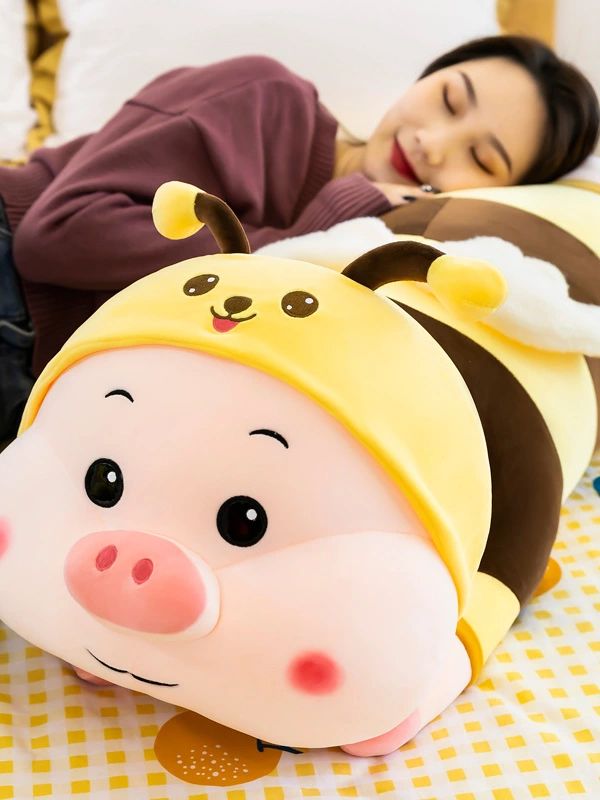 꿀벌 돼지 바디필로우 대형 롱쿠션 인형 애착 베개 60cm - 상품 이미지