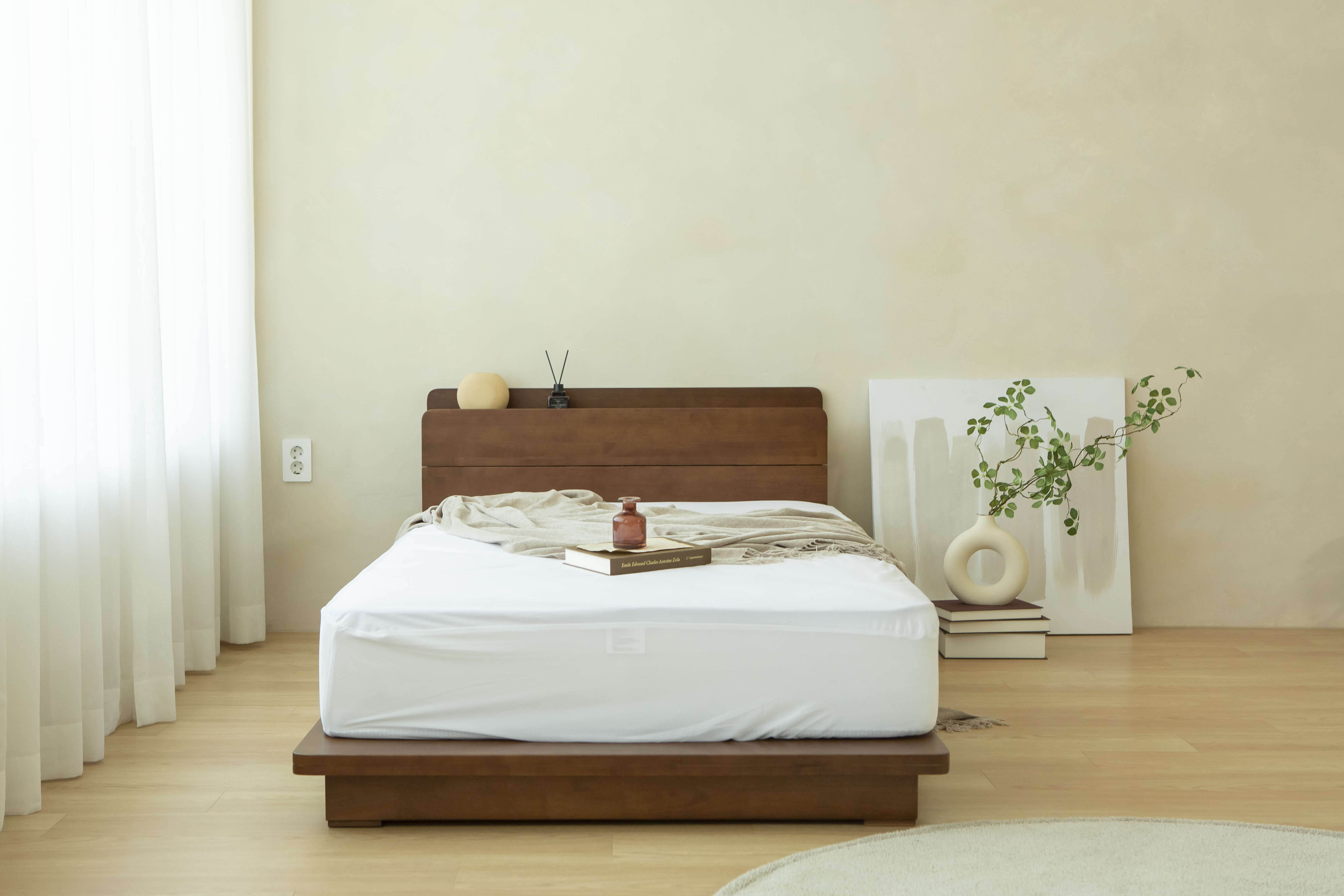 가구로움 임브레이스 고무나무 평상형 원목 침대 프레임 SS(슈퍼싱글) 월넛 / 네츄럴