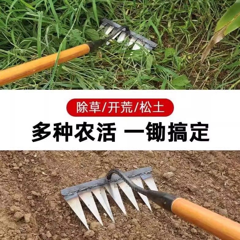 밭갈이 농기구 텃밭 제초 갈퀴 괭이 잡초제거 쇠스랑 밭고랑 곡괭이 호미 4갈래 꽃갈이용 괭이 - 상세 이미지 4
