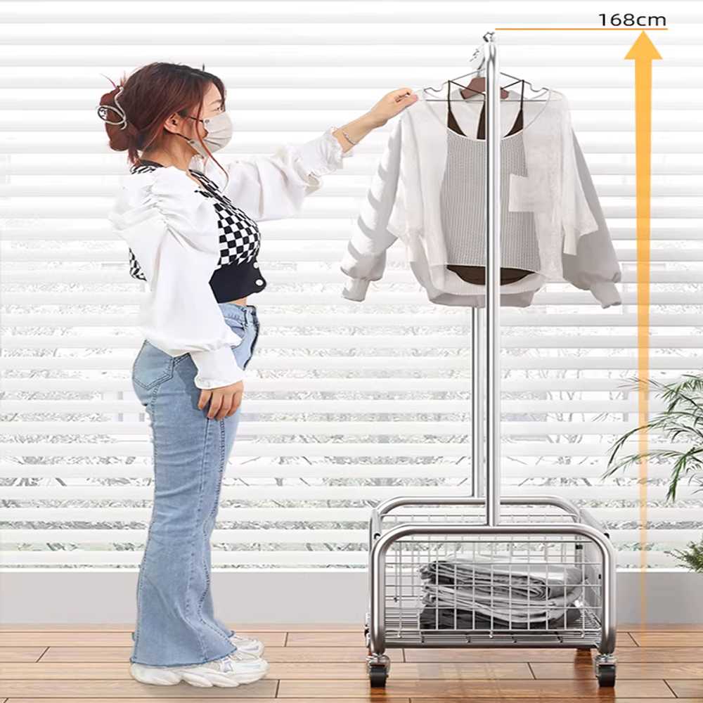 스탠드 행거 의류 매장용 공간활용 이동식 1단 옷걸이 80cm / 크리스탈 바퀴 / 블랙 테두리 - 상세 이미지 4