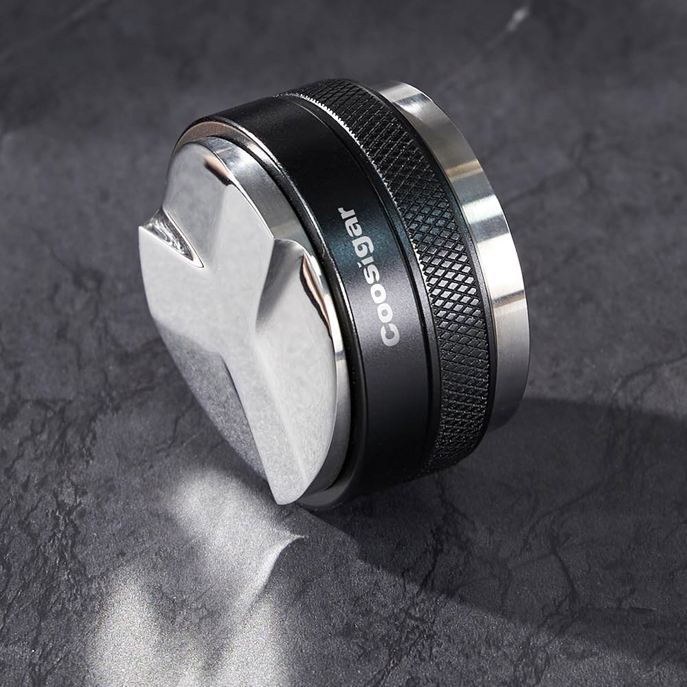 쿠시가 54mm 커피 디스트리뷰터 겸 변조기, 듀얼 헤드 레벨러, 브레빌 포타필터, 프로페셔널 에스프레소 핸드 변조기에 적합합니다. 53.3MM Black - 상품 이미지