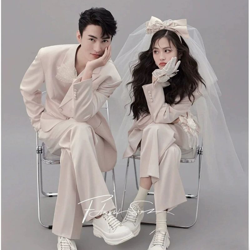 셀프 촬영 정장 셋업 슈트 화이트 남녀공용 슈트 세트 - 상세 이미지 3