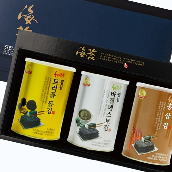 2026 설날선물세트 명품광천김3캔 캔김 설 선물세트 명절 재래김 돌김 선물용김추천 고급쇼핑백포함 - 상품 이미지