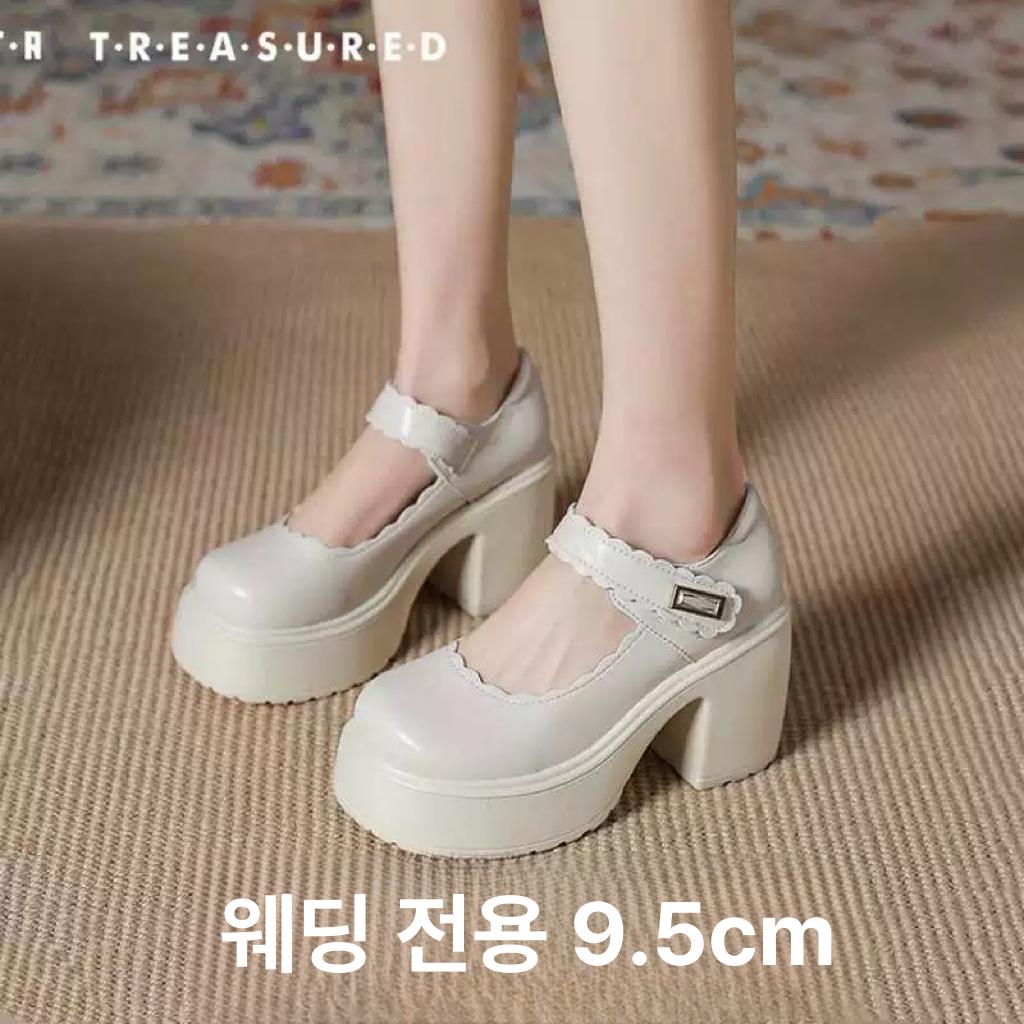 통굽 웨딩 슈즈 스트랩 결혼식 구두 하이힐 큐빅 신부 레이스 트림 9.5cm 35 - 상세 이미지 2
