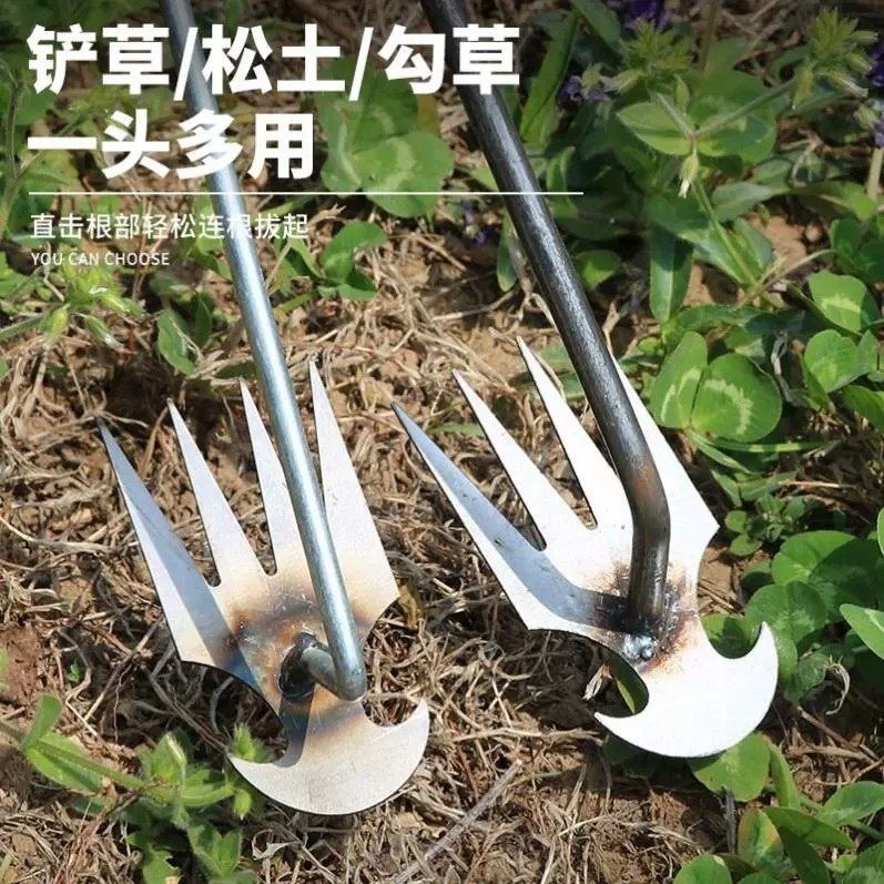 밭갈이 농기구 괭이 갈퀴 곡괭이 제초 삽쇠 주말농장 호미 김매는 잡초제거 4갈래 제초기 1개 - 상세 이미지 4