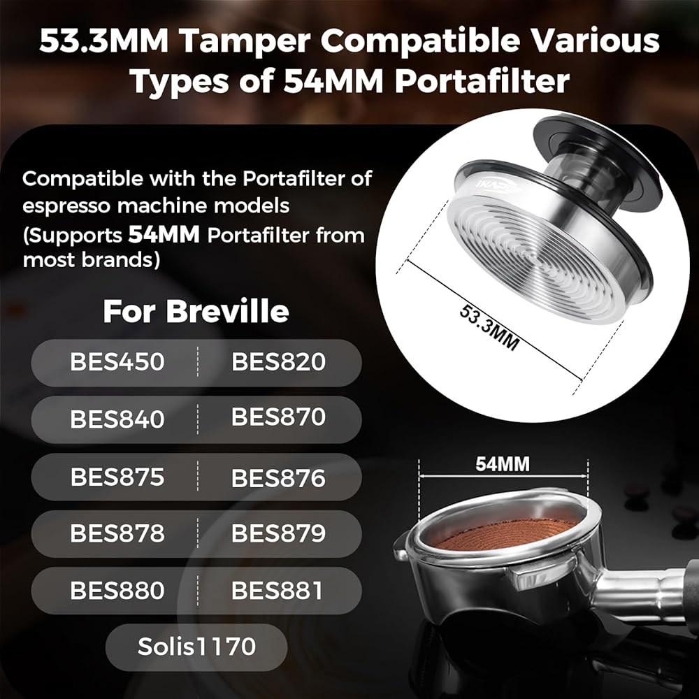 IKAPE 53MM 블랙 에스프레소 도구 세트 8인치 1, 커피 변조기, 유통업체, 마그네틱 깔때기, 퍽 스크린, 변조기 스테이션, 교반기 분배 도구, 청소 타월 및 브러시 - 상세 이미지 3