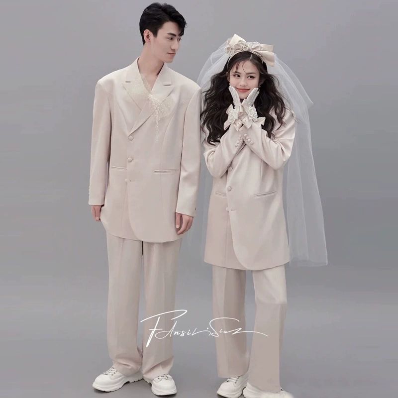 셀프 촬영 정장 셋업 슈트 화이트 남녀공용 슈트 세트 - 상세 이미지 5