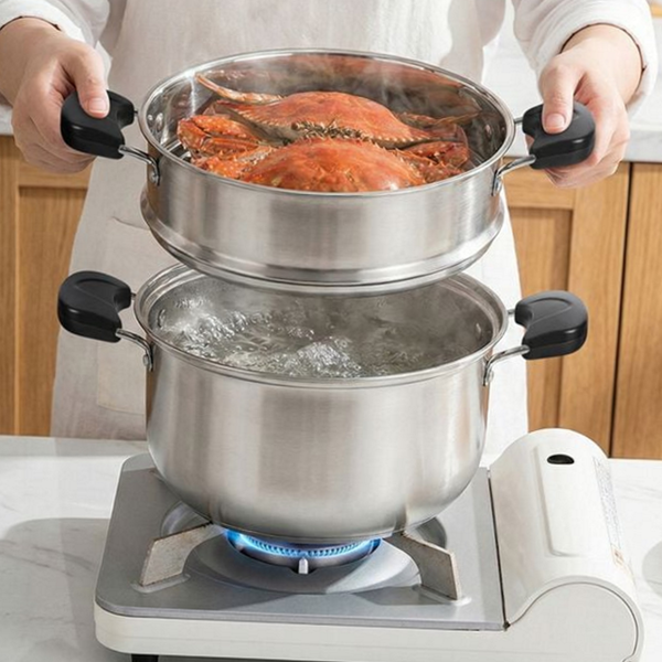 인덕션 스텐 찜기 2단 스텐 찜솥 깊은 요리 가정용 냄비 - 상품 이미지