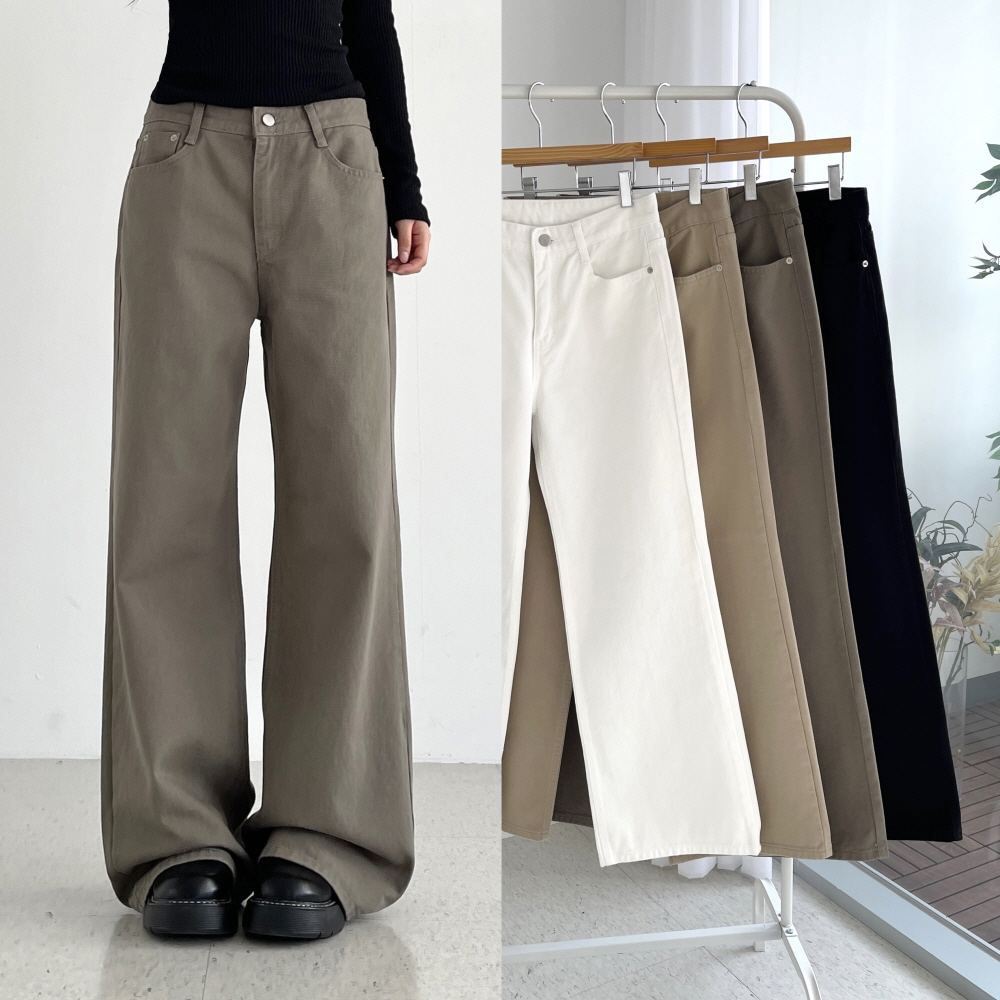 여성면바지 로우라이즈 부츠컷 와이드팬츠 봄 가을 화이트 카키 블랙 코튼팬츠 벨린루즈부츠컷 제품 이미지