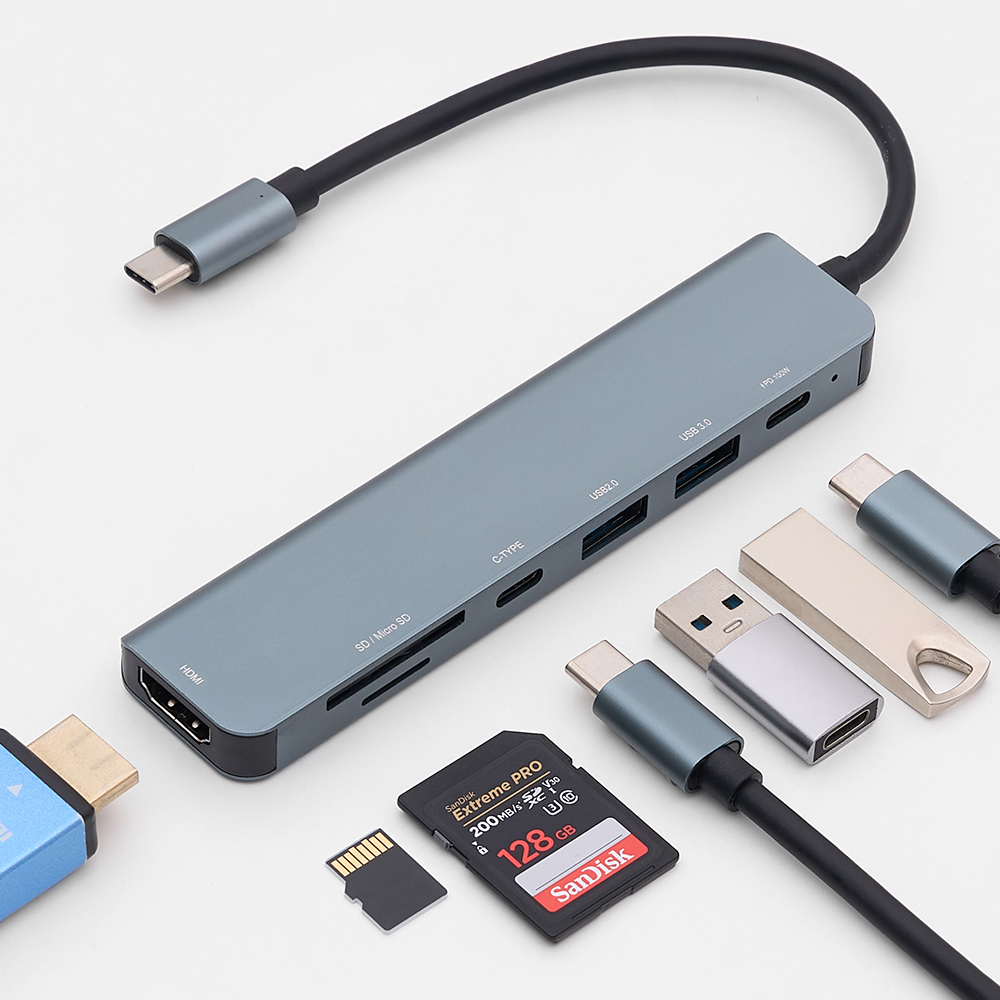 온아워 C타입 멀티허브 7in1 USB 3.0 맥북 노트북 아이패드 도킹스테이션 PD충전 - 상품 이미지