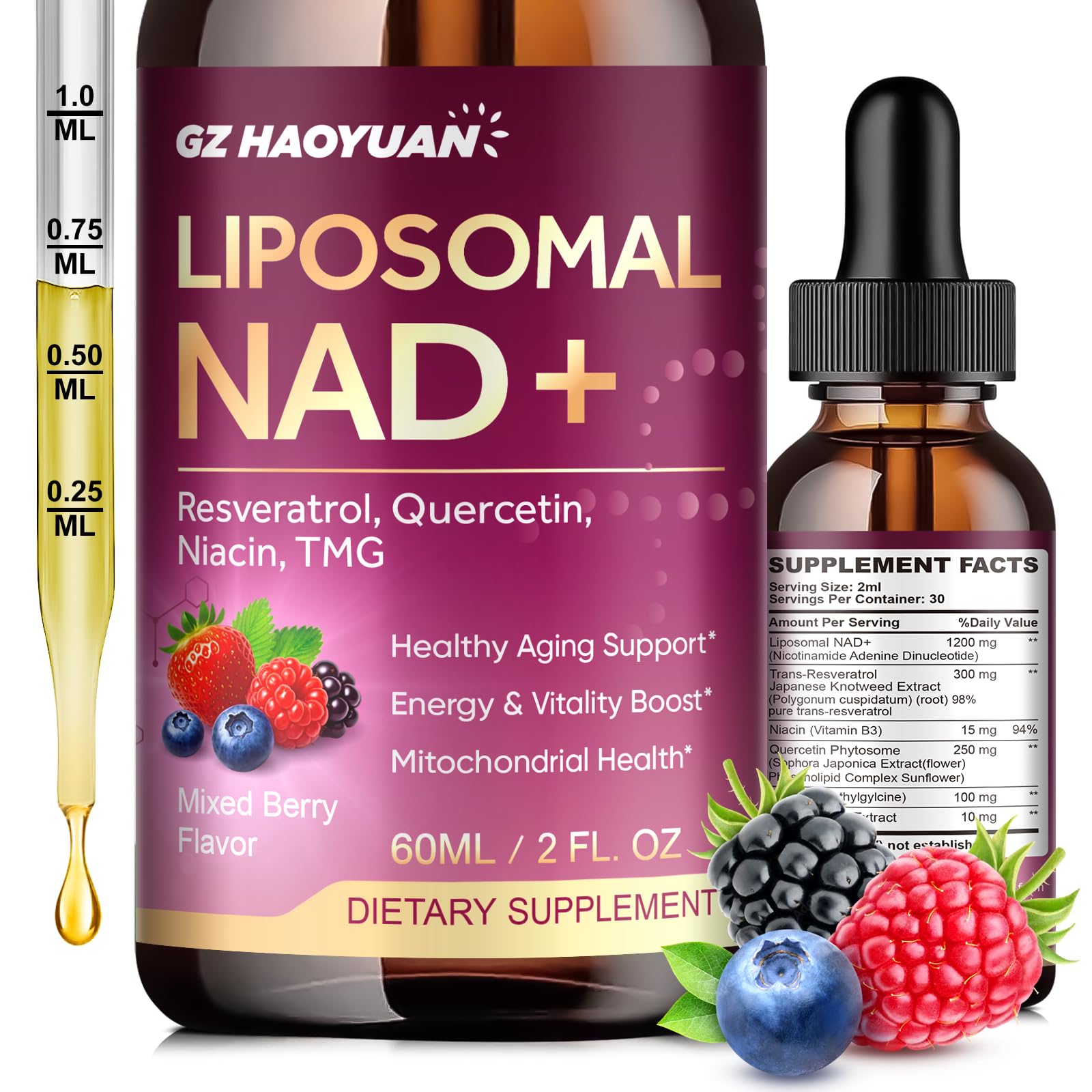 리포좀 NAD+ 1200mg 액상드롭 니코틴아마이드 Resveratrol Quercetin - 상품 이미지
