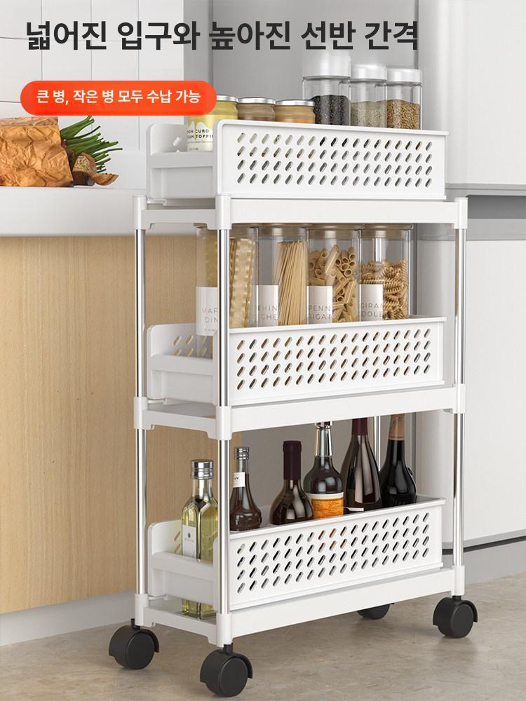 틈새 수납장 주방 그릇장 이동형 선반 홈카페장 냉장고 4칸 더편한추출 - 상세 이미지 4