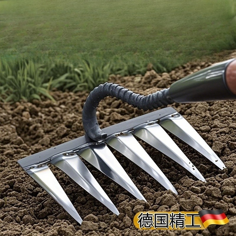 밭갈이 농기구 텃밭 제초 갈퀴 괭이 잡초제거 쇠스랑 밭고랑 곡괭이 호미 4갈래 꽃갈이용 괭이 - 상품 이미지