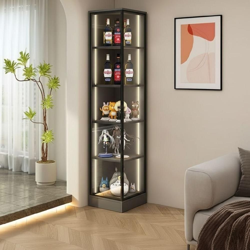 위스키진열장 유리 코너장식장 양주 와인 디스플레이 그레이 32x30x200cm 자가 조립