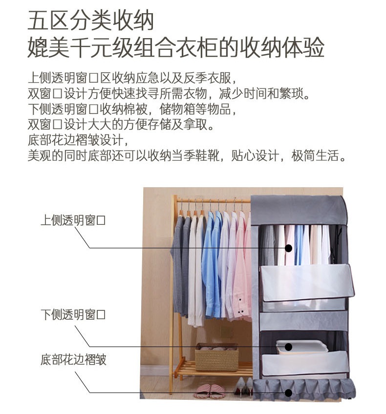 옷커버 가리개 행거 옷보관 비닐 덮개 옷걸이 행거커버 옷장 의류 반투명 흰색 90x150x50cm - 상세 이미지 4