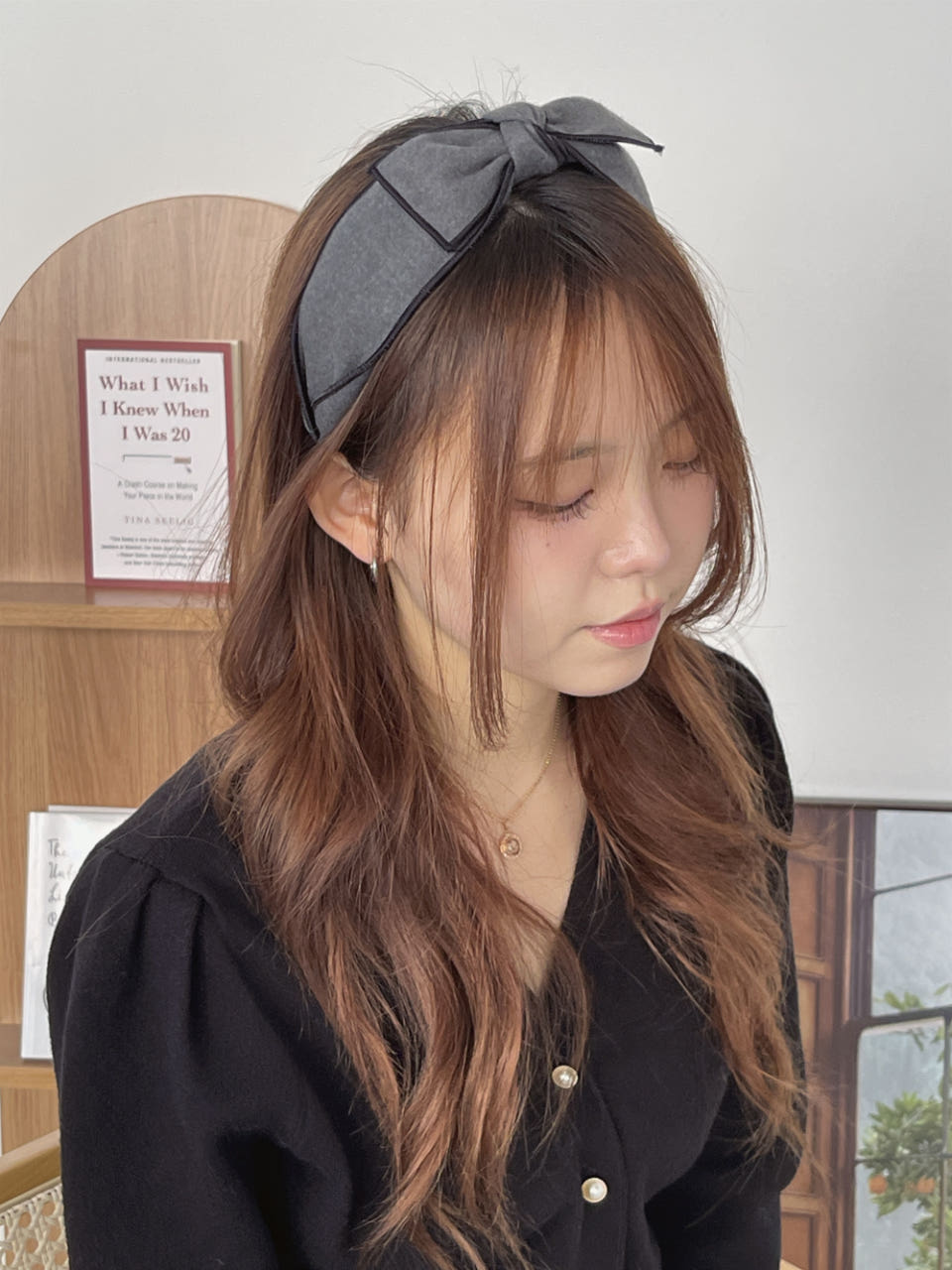 겨울모직스티치리본머리띠 넓은헤어밴드 겨울머리띠 - 상세 이미지 4