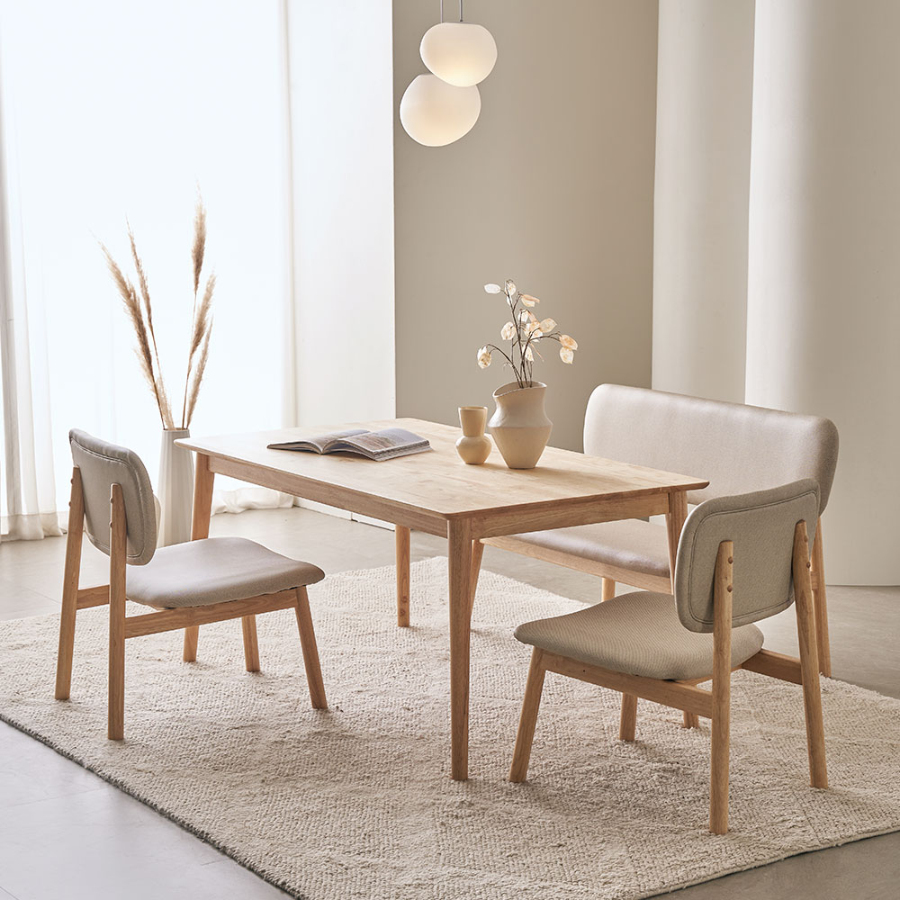 장인가구 칸토르모노 패밀리 원목 낮은식탁 4인 식탁세트 의자2 벤치1