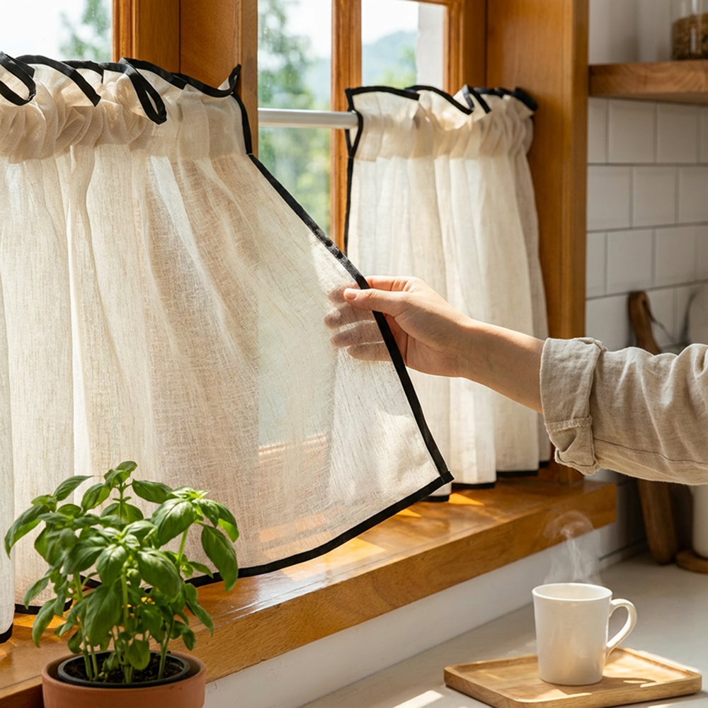 포니홈 주방 바란스 커튼 창문 수납장 가림막 천 패브릭 가리개