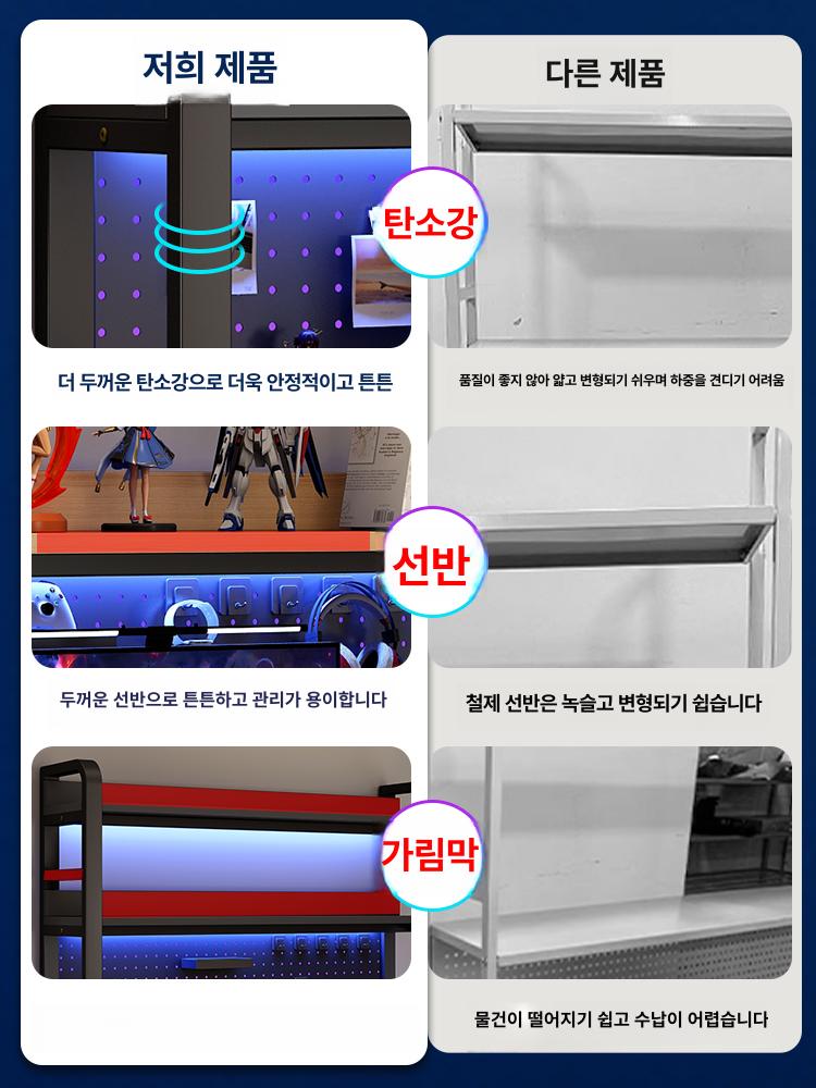 게이밍 서재용 선반 일체형 철제 조립식 기본형 수납장 2단 블랙 프레임+화이트 보드 60cm - 상세 이미지 3