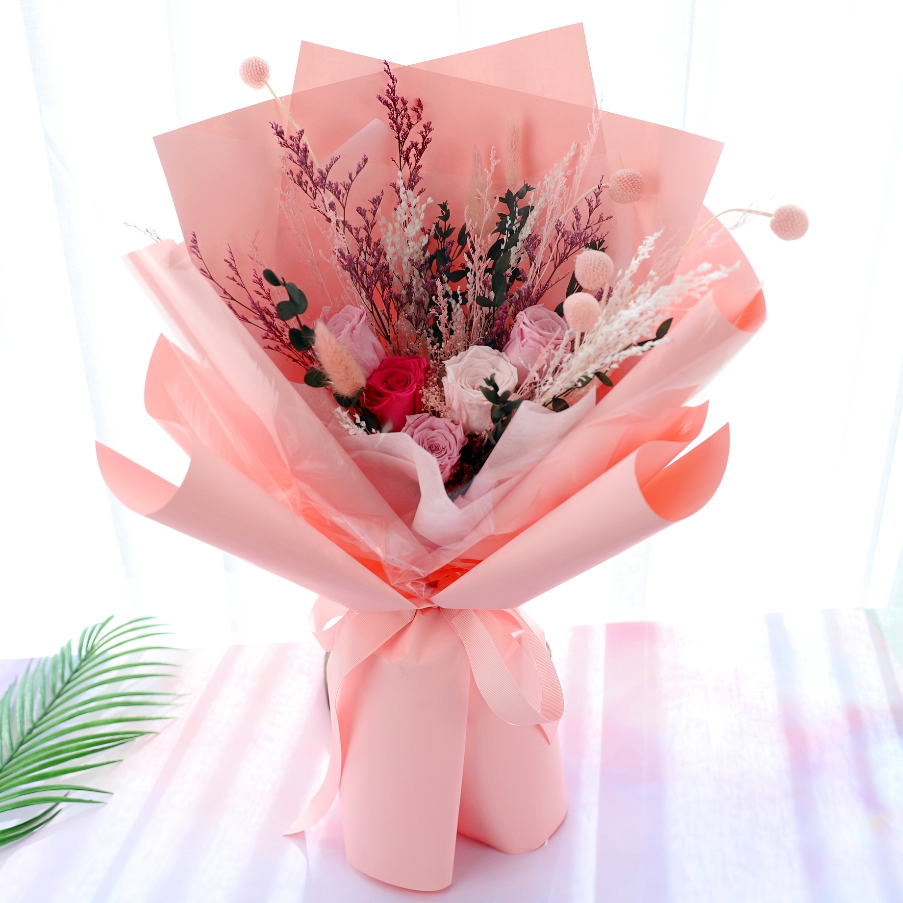 졸업식 꽃다발 드라이플라워 프리저브드플라워 장미 생일 프로포즈 시들지않는꽃 - 상세 이미지 4