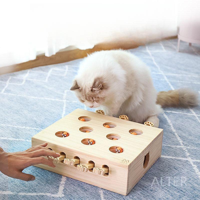 고양이 두더지 잡기 놀이 원목 반려묘 팝업 장난감 35홀 인형 - 상세 이미지 2
