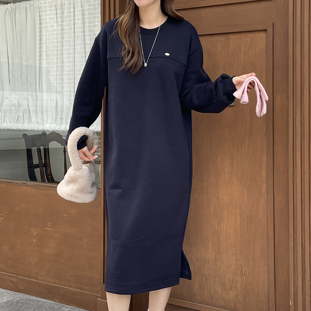 기모 캐주얼 면 라운드 루즈핏 맨투맨 긴팔 롱 원피스 가을 빅사이즈 원피스 여성 H라인 데일리룩 이미지 8