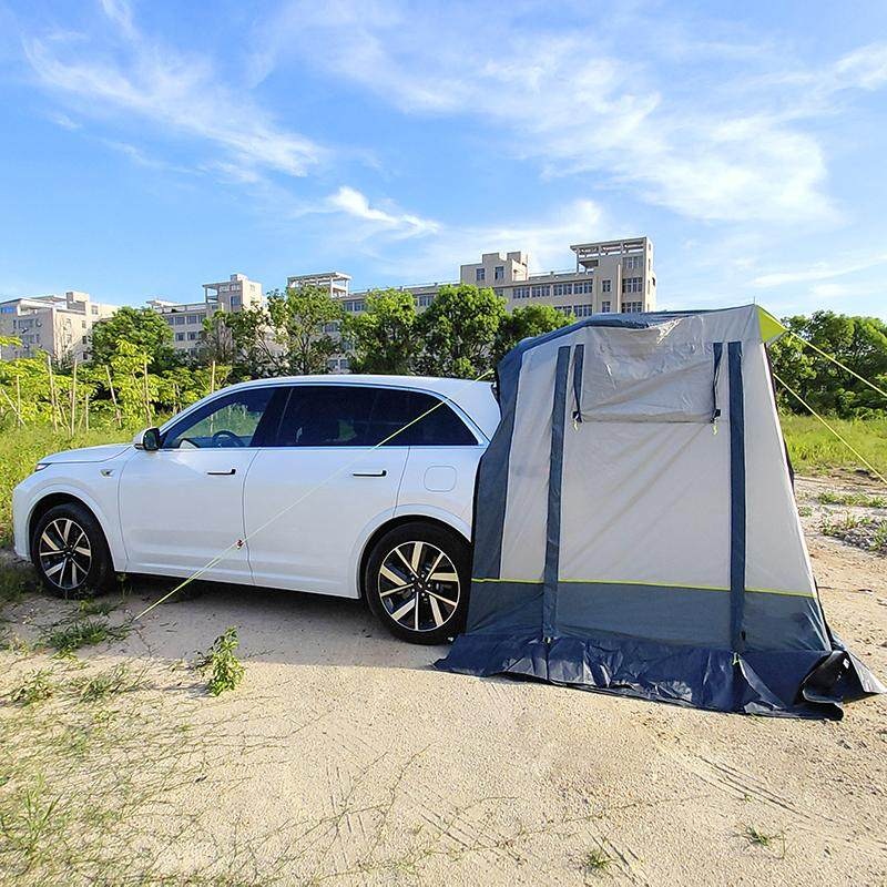 차박 꼬리 텐트 기본형 원터치 SUV 도킹 트렁크 카 카크닉 트임 도킹텐트 회색-파란색 블록 - 상품 이미지