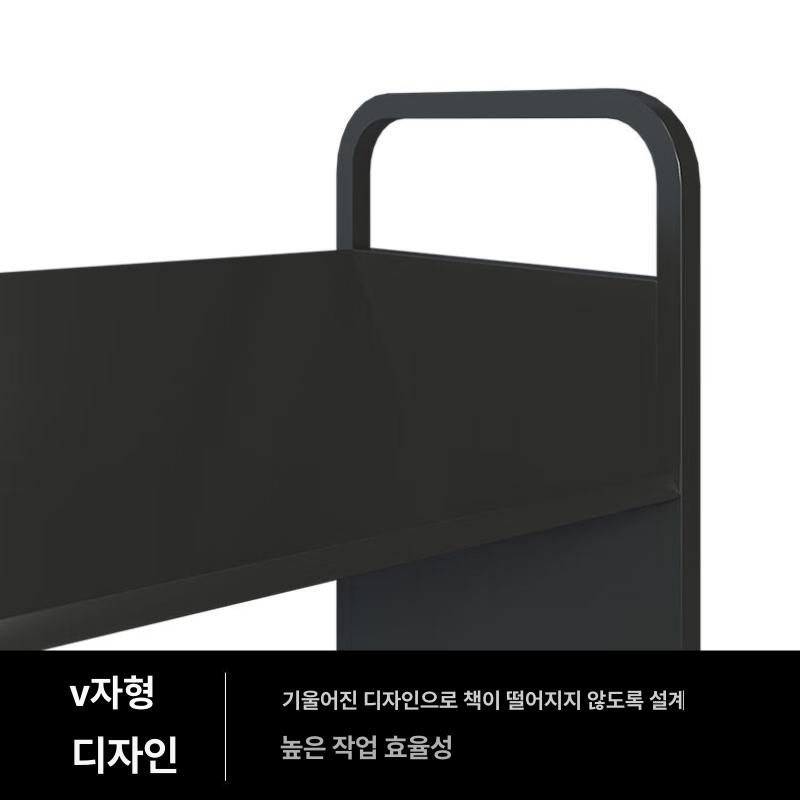 이동식 북카트 운반카트 트롤리 북웨건 운반 도서관 3칸 평면형 블랙 - 상세 이미지 4
