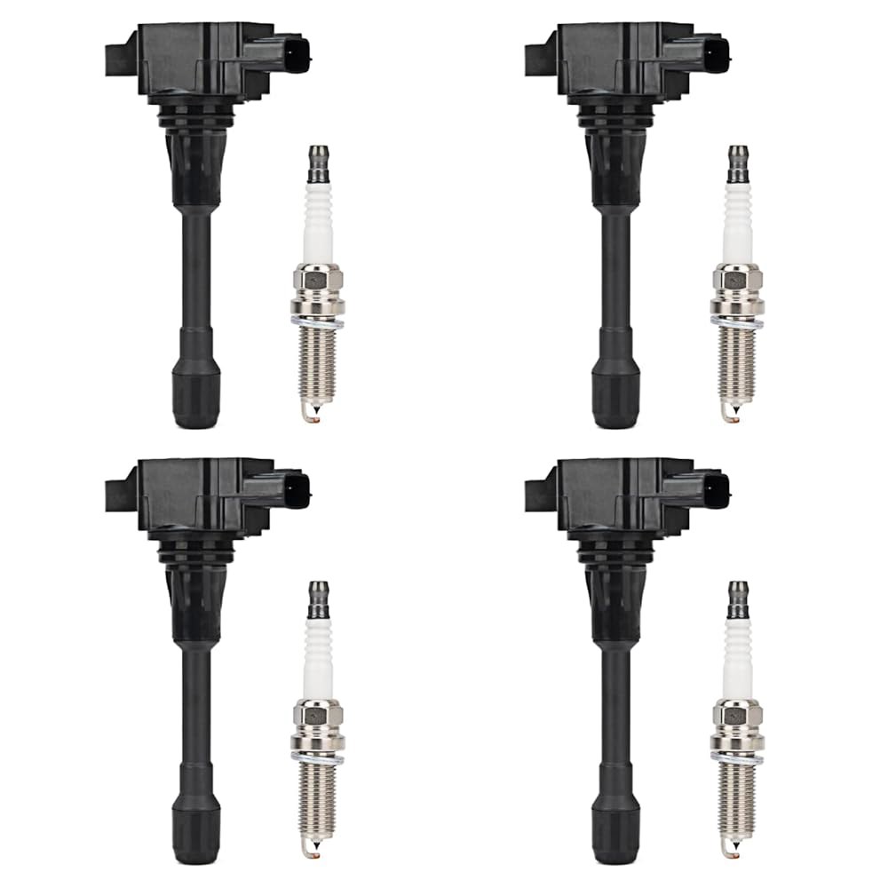 닛산 알티마 베르사 센트라 로그 큐브 QX60 NV200 2.5L 1.8L 1.6L와 호환되는 4Pcs UF549 점화 코일 팩 및 9029 이리듐 스파크 플러그 Red - 상품 이미지
