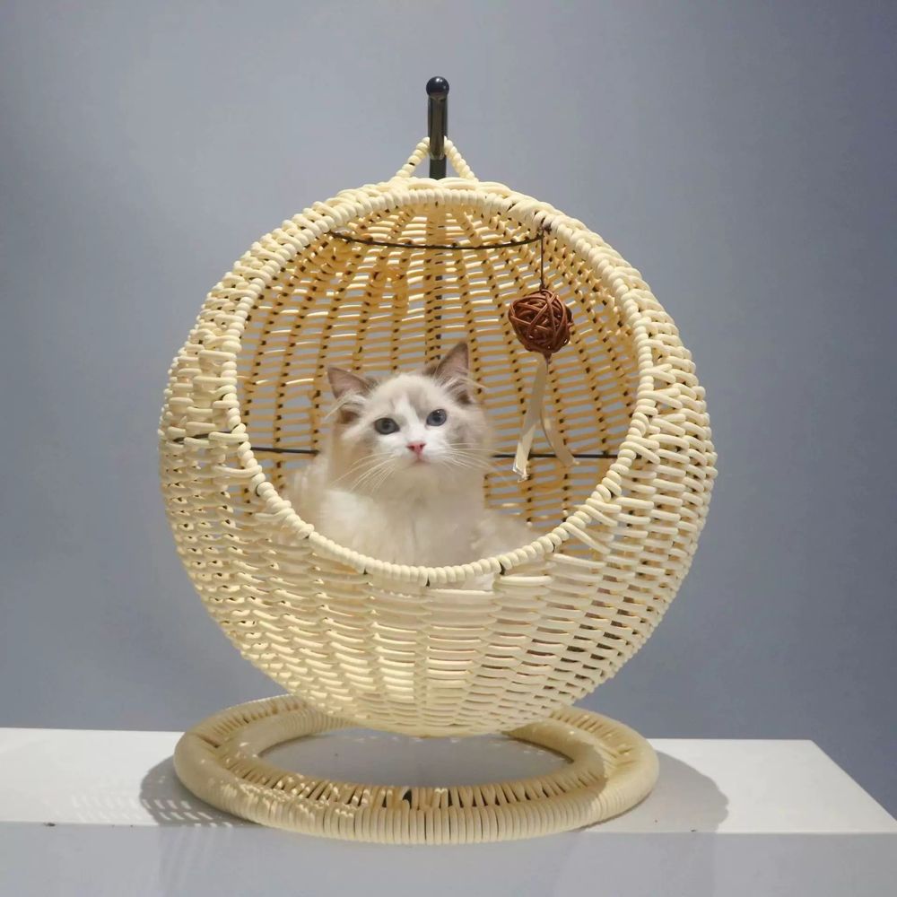 라탄 고양이 해먹 숨숨집 베이직 강아지 침대 그네 하우스 A. 미색 PP 등나무, A. 사이즈는 하나로 모든 사람에게 맞으며 무게는 약 6.2kg입니다. - 상세 이미지 5