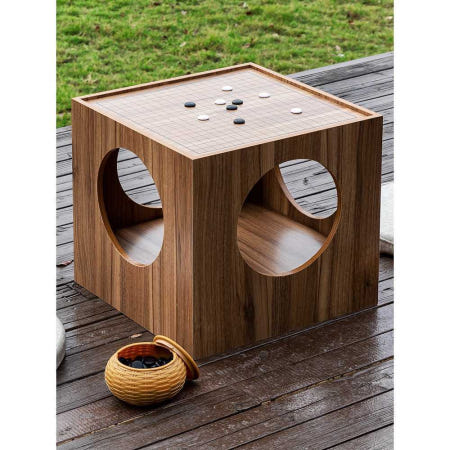 [해외]원목 바둑판 고급 대국 단면 책상 기원용 보드게임 체스 소형 양면바둑테이블 43x43x41