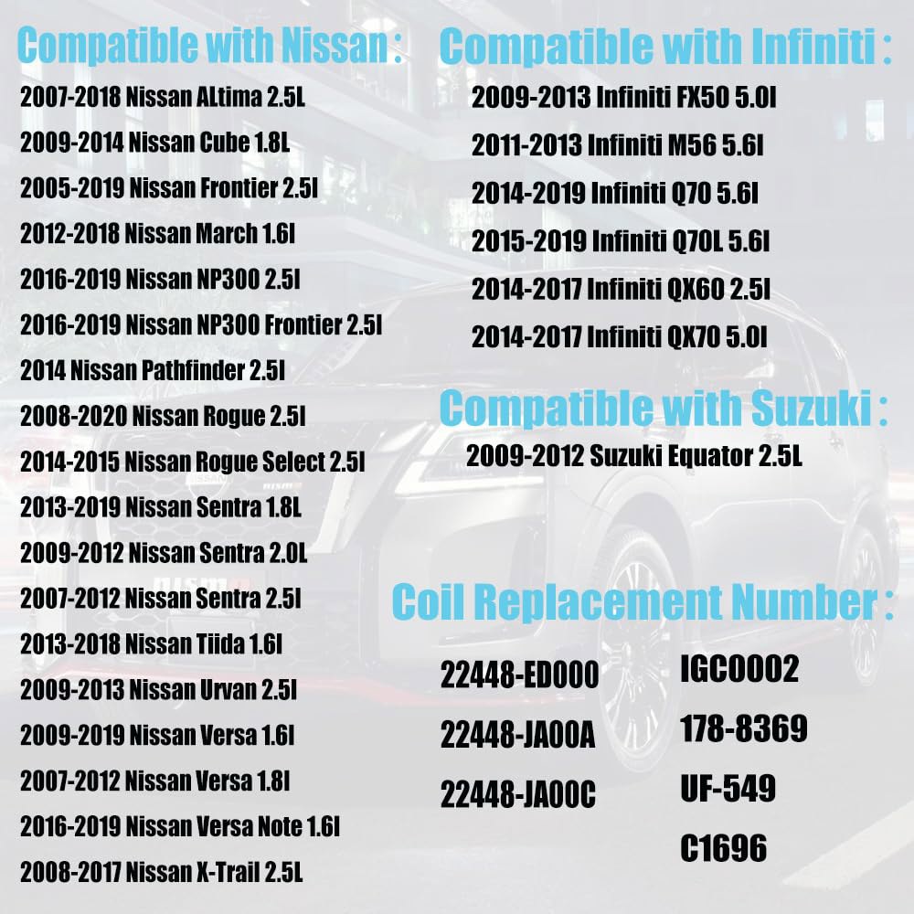 Autowxjq 점화 코일 이리듐 플러그 세트 4개 UF549 C1696 2007년 2008년 2009년 2010년 2012년 2013년 2015년 2016년 닛산 알티마 로그 - 상세 이미지 2