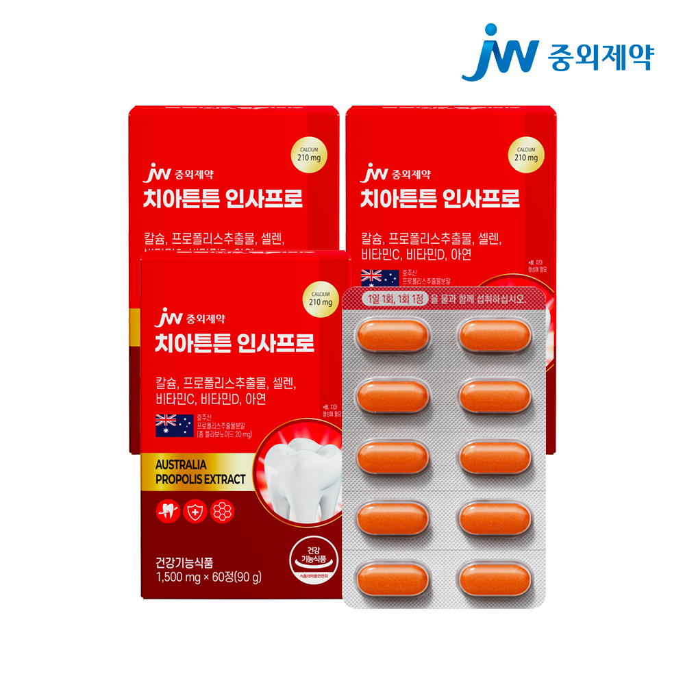 [6개월] JW중외제약 치아튼튼 인사프로 1500mg 60정, 3개 - 상품 이미지