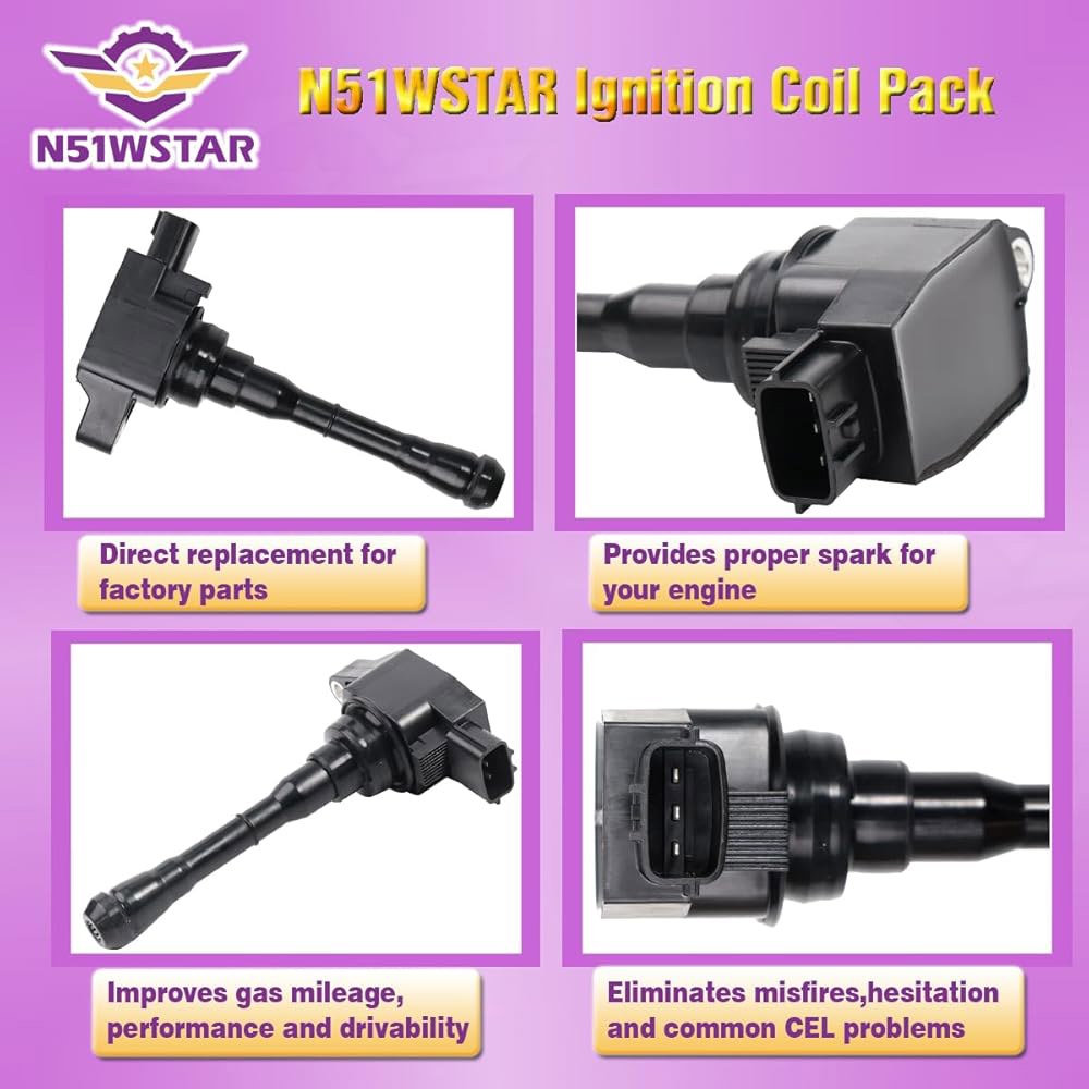 N51WSTAR 점화 코일 팩 4종 세트 닛산 쥬크 캐시카이 로그 센트라 1.6T 2.0L L4 교체용 22448-1KC0A UF-659 UF659 C1807용 - 상세 이미지 2