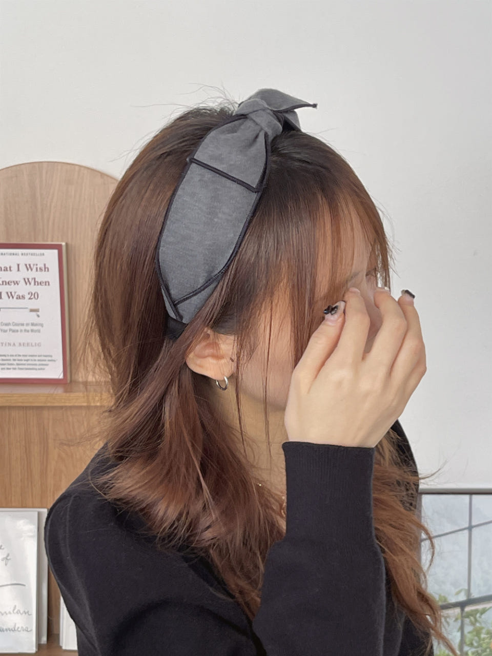 겨울모직스티치리본머리띠 넓은헤어밴드 겨울머리띠 - 상세 이미지 3