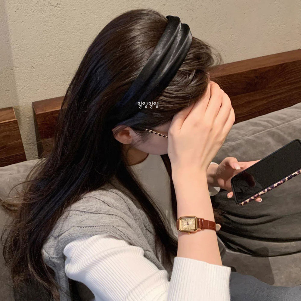 볼륨 와이드 새틴 빅 헤어밴드 고급 광택 포인트 넓은 머리띠 - 상세 이미지 3