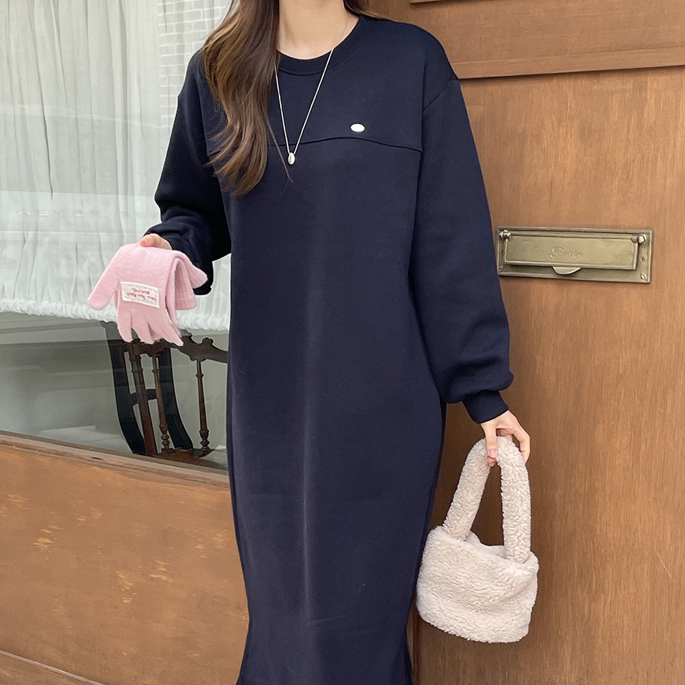 기모 캐주얼 면 라운드 루즈핏 맨투맨 긴팔 롱 원피스 가을 빅사이즈 원피스 여성 H라인 데일리룩 이미지 7