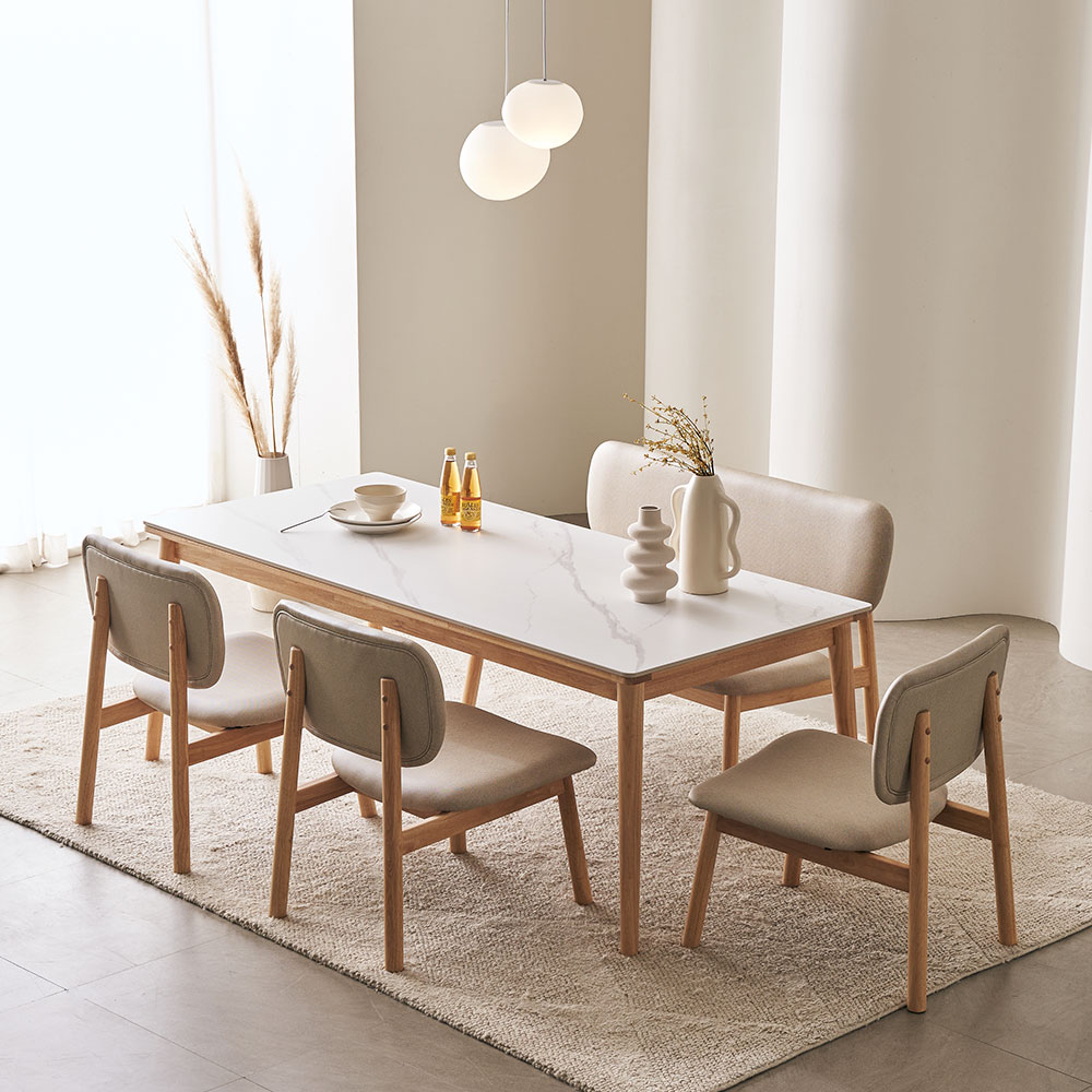 장인가구 칸토르모노 패밀리 세라믹 낮은식탁 6인 식탁세트 1800 테이블 의자6