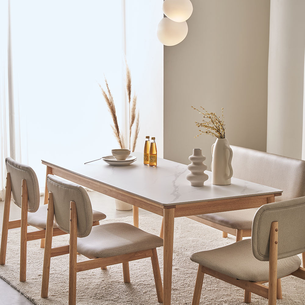 장인가구 칸토르모노 패밀리 세라믹 6인 낮은식탁 1600 식탁세트 의자3+벤치