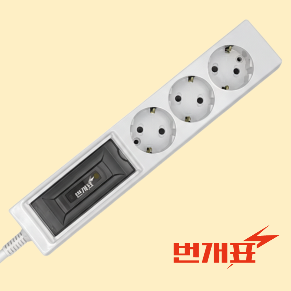 번개표 에어컨 전용 멀티탭 고용량 국산 대용량 누전차단 4000W 콘센트 3m, (3구) 화이트, 1개